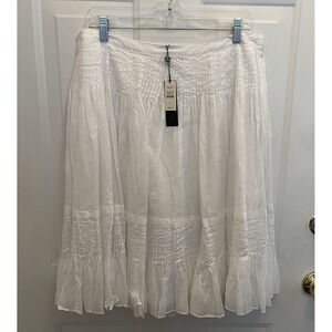 Talbots Midi Pintuck Ruffle Skirt Lined White Size 12  Beach Bride Boho NEW‎